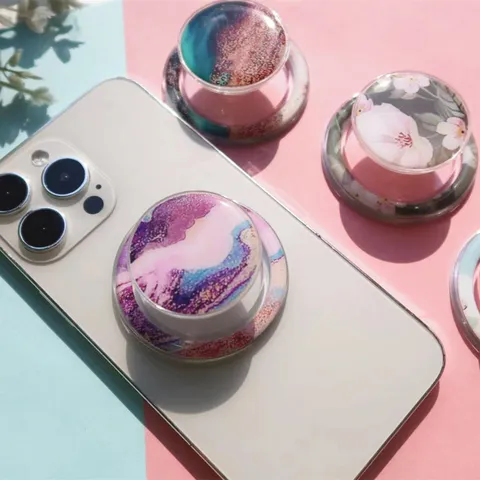 Western Style Floral Epoxy Magnetic Phone Holder Marble Painted Collapsible Airbag Phone Bracket For Desktop Universal