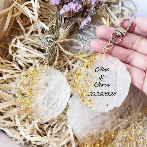 Runder Epoxidharz Schlüsselanhänger Mit Goldfolie Eingelegt Klarem Harz Ring Schlüsselanhänger Hochzeit Party Jahrestag Souvenir Geschenk Ornament