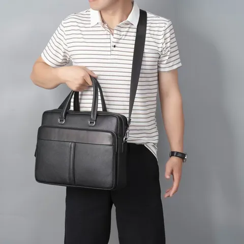 Borsa da Lavoro in Vera Pelle per Uomo Borsa per Computer Portatile Grande Capacità Urbano Minimalista Borsa da Lavoro