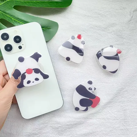 Cute Panda Acrylic Epoxy Expandable Phone Socket Grip Stand Cute Animal Folding Finger Ring Holder Folding Smartphone Support