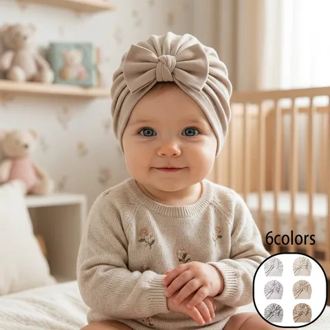 Baby Turban Hat Soft Elastic Newborn Toddler Headwrap With Large Bow Solid Color Turban Cap For Infant Headwear Accessory