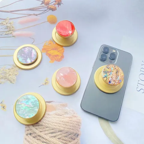 Magnetischer Telefonhalter Natürliche Muschel Legierung Faltbarer Expandierender Griffständer Runder Irisierender Handyring Buchse Halterung Desktop Unterstützung