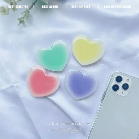 Ins Gradient Heart Shaped Expandable Airbag Phone Stand Adhesive Gel Mobile Finger Tok Mount Desktop Bracket For Smartphone Grip Accessory