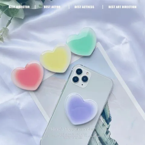 Ins Gradient Heart Shaped Expandable Airbag Phone Stand Adhesive Gel Mobile Finger Tok Mount Desktop Bracket For Smartphone Grip Accessory