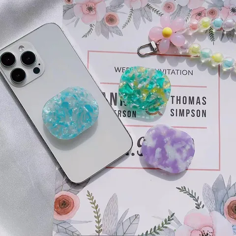 Supporto Universale Pieghevole in Acetato per Cellulare Presa Estensibile Arcobaleno a Righe Marmorizzato per Smartphone