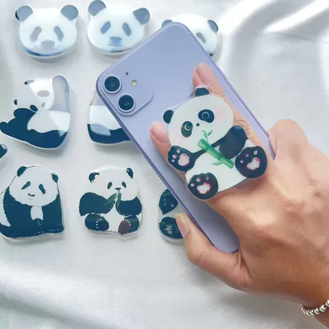 Cute Panda Acrylic Phone Grip Airbag Mobile Phone Bracket Universal Adhesive Pop Up Socket Support For All Smartphones