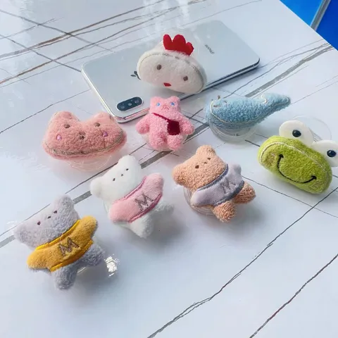 Ins Style Cute Plush Bear Animal Airbag Phone Bracket Cartoon Expandable Grip Socket Universal Phone Holder For Mobile Smartphones