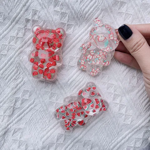 3D Cute Cartoon Bear Transparent Resin Phone Expanding Stand Grip Tok For Mobile Phone Tablet Foldable Desktop Pop Grip Support Holder