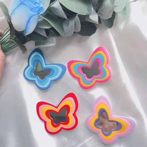 Butterfly Shaped Silicone Foldable Airbag Phone Holder With Mirror Expanding Stand Decorative Cell Phone Makeup Mirror Grip