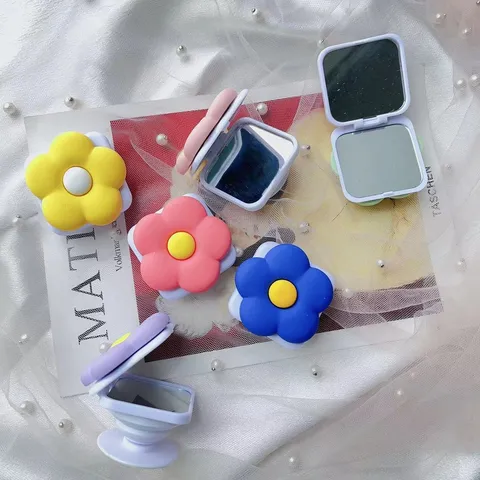 Uitbreidbare Mobiele Telefoongreep Met Spiegel Leuke Bloemvorm Opvouwbare Mobiele Standaard Draagbare Bureau Accessoires