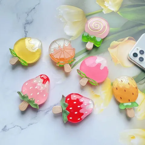 Schattige 3D Hars Fruit Ijs Vorm Uitbreidbare Telefoonhouder Grip Ijsje Lollipop Mobiele Telefoon Standaard Voor Alle Smartphones