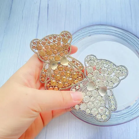 Supporto Presa Cellulare Orso Strass Impugnatura Espandibile per Scrivania Supporto Pieghevole per Cellulare Con Fiocco Metallico