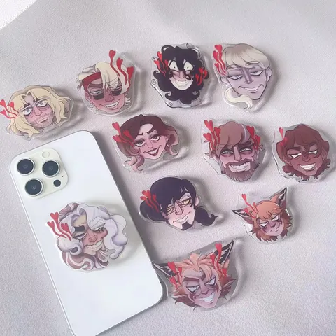 Cartoon Anime Acrylic Painted Resin Expandable Phone Grip Stand Graphic Illustration Character Desktop Mobile Support Stand For Women Men Phone Decor