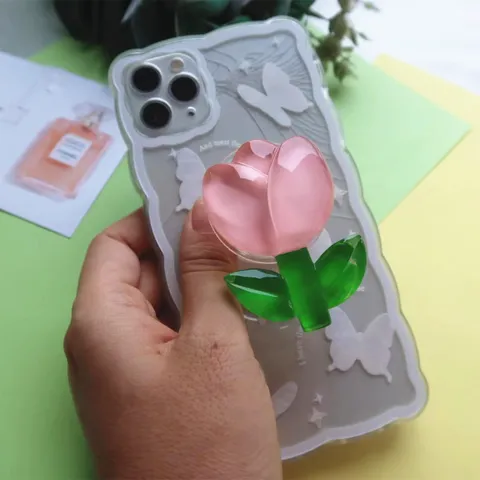 Support de Téléphone en Résine Époxy Fleur Tulipe Grip Tok Extensible Griptok Support Pliable pour Femmes Filles