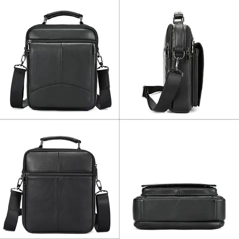 Mens Genuine Leather Crossbody Bag Vertical Vintage Shoulder Bag For Business Casual Top Layer Cowhide Handbag