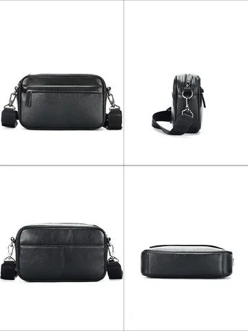 Heren Echt Lederen Schoudertas Business Casual Effen Kleur Schoudertas Met Stiksels Reistas