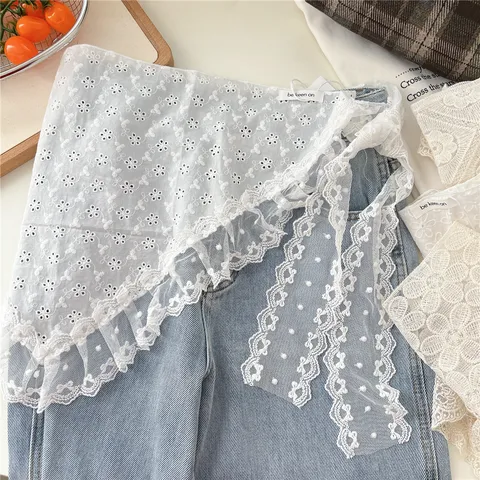 Vintage Lace Floral Bandana Triangle Scarf For Women Retro Embroidery Mesh Skirt Layering Accessory Polyester Lace Headscarf Wrap