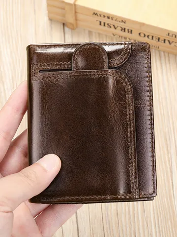Echt Lederen Heren Portemonnee Vintage RFID Blokkeer Kaarthouder Multifunctioneel Korte Bifold Portemonnee Muntjesbeurs met Rijbewis Vak