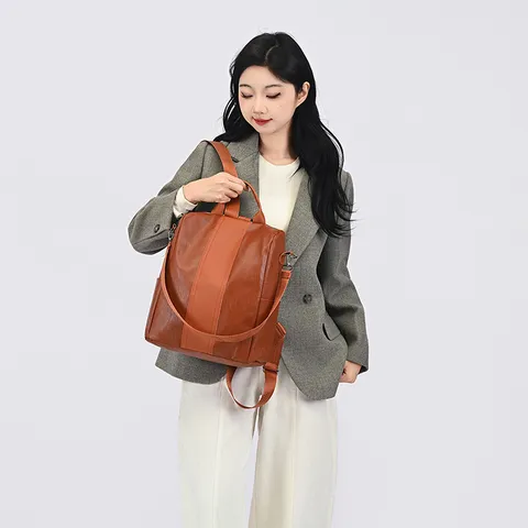 Damen Multifunktions Rucksack PU Leder Litschi Muster Einfarbig 3-Wege Handtasche Umhängetasche Casual Business Reisetasche Für Damen