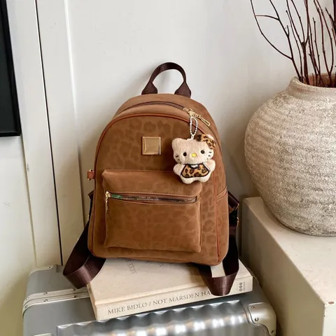 Damen Leopardenmuster Rucksack PU Leder Retro Mode Reise Pendeln Große Kapazität Schultasche Braun Schwarz Tiermuster Rucksack