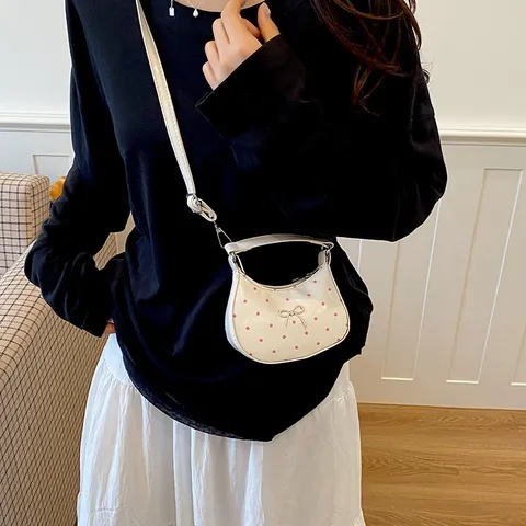 Süße Gepunktete Schleife Mini Umhängetasche Für Damen Kinder PU Leder Achseltasche Koreanischer Stil Kleine Accessoires Lippenstift Tasche