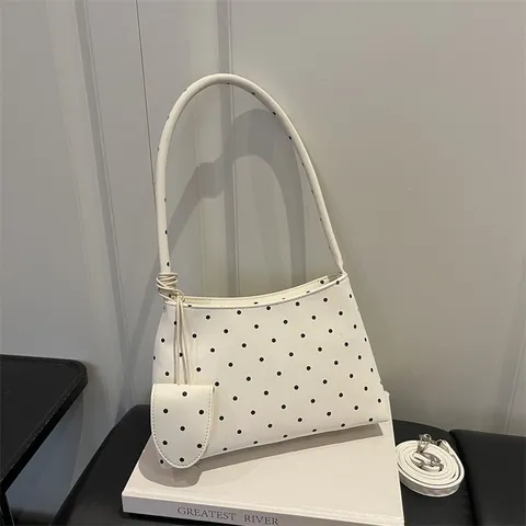 Bolso de Axila a Lunares para Mujer Cuero PU Bolso de Hombro Exquisito Con Mini Estuche Desmontable Bolso de Bandolera Versátil para Diario