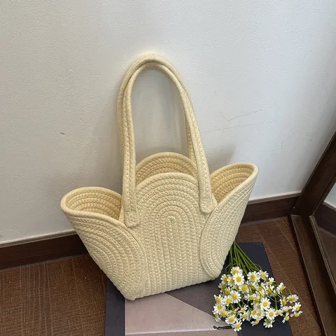 Grand Sac Cabas Créatif Tissé à la Main Patchwork pour Femme Sac à Épaule Décontracté Voyage Style Bohème Main en Paille