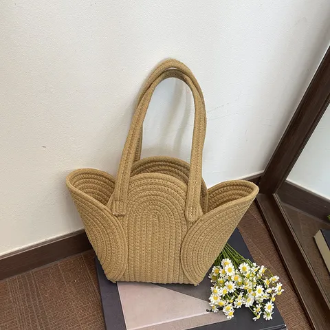 Grand Sac Cabas Créatif Tissé à la Main Patchwork pour Femme Sac à Épaule Décontracté Voyage Style Bohème Main en Paille