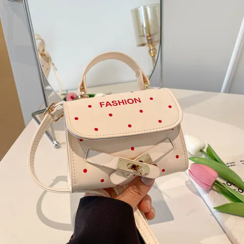 Women Polka Dot Small Square Bag PU Leather Belt Buckle Crossbody Shoulder Handbag Fashion Girly Daily Carry Bag