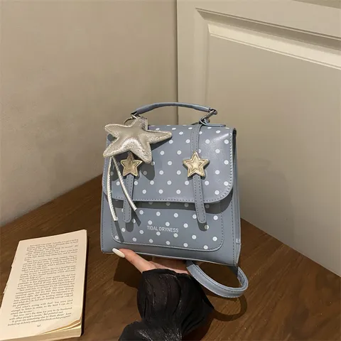 Fashion Polka Dot PU Leather Women Backpack Urban Minimalist Small Flap School Bag Fresh Casual Top Handle Shoulder Bag