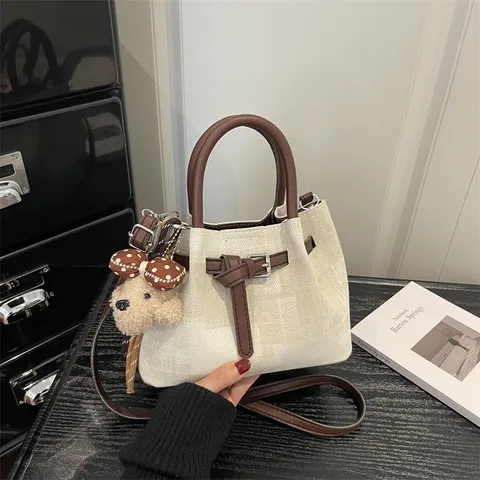 Sac Seau en Tissu Rétro Bloc de Couleur Grande Capacité Sac Épaule Bandoulière Avec Poignée Supérieure Bandoulière Amovible pour Femmes Quotidien