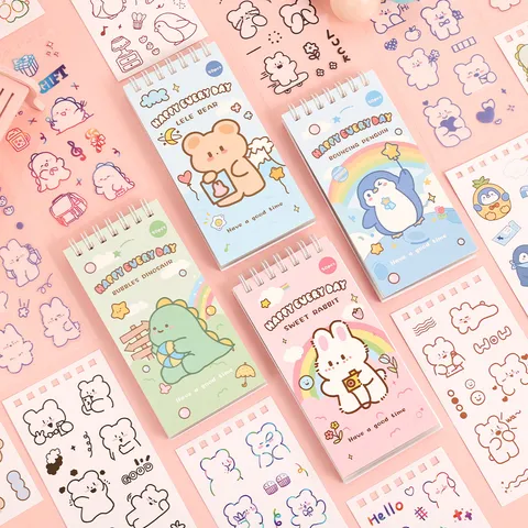 Leuke Cartoon Spiraalnotitieboek En Stickers Set Kinderen DIY Decoratieve Dagboek Schrijfwaren Cadeau