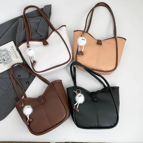 Vintage Minimalist PU Leather Tote Bag For Women Large Capacity Casual Commuter Shoulder Bag Fashion Handbag Purse