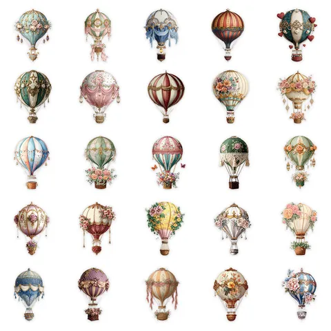 Vintage Hot Air Balloon Stickers Aesthetic Clear PVC Decals For Journaling Scrapbooking Diary Notebook DIY Craft