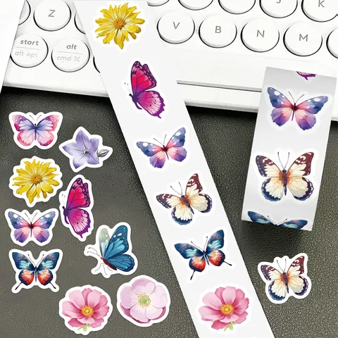 Butterfly Flower Roll Stickers Decorative Roll For DIY Hand Ledger Scrapbook Phone Case Laptop Journal