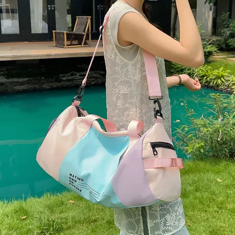 Large Capacity Travel Duffel Bag Waterproof Nylon Sports Gym Bag With Shoe Compartment For Women Short Trip Luggage Bag