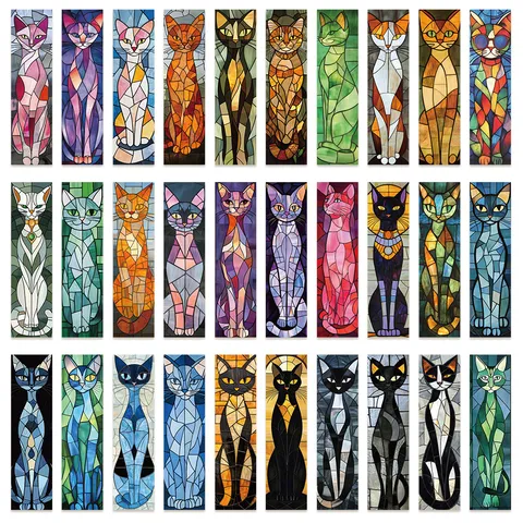 Elegant Cat Bookmarks Stained Glass Art Style Paper Page Clips For Reading Journal Literary Creative Stationery