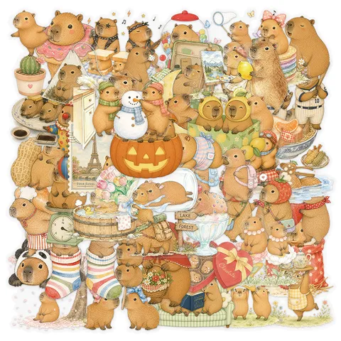 Cute Capybara Stickers Waterproof Cartoon Graffiti Decals For Water Bottle Phone Case Journal Laptop Tablet Decoration