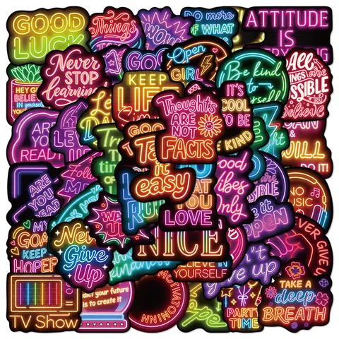 Autocollants De Citation D'Affirmation Positive Néon En PVC Imperméable Pour Journal Ordinateur Portable Scrapbooking