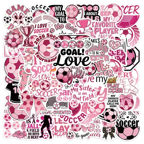 Autocollants Rose Football Stickers Vinyle Imperméables Graffiti Mignon Thème Sport Pack Pour Bouteilles D'Eau Ordinateur Portable