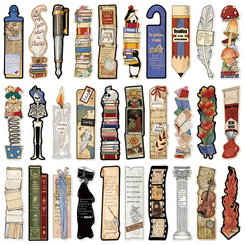 Vintage Retro Reading Shaped Paper Bookmarks Set Student Literary Page Markers Decorative Cards Gift Stationery