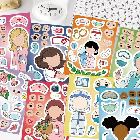 Kinder Educatieve Gezichtsveranderende Sticker Cartoon Professioneel Karakters Puzzel Stickers Kinderen DIY Ambacht Speelgoed