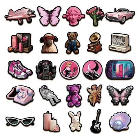 Roze Zwarte Esthetiek Waterdichte Stickers Leuke Vintage Decals Voor Laptop Dagboek Telefoonhoesje Waterfles Decoratie