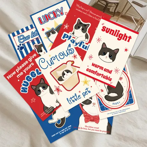 Minimalist Cute Cow Cat Decorative Cards Art Paper Postcards Heartwarming Message Cards For DIY Home Wall Decor