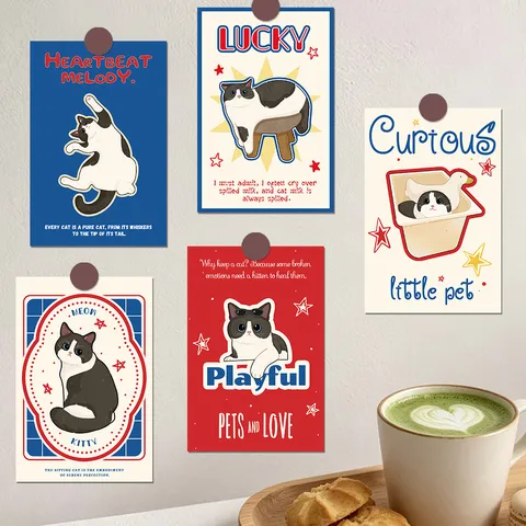 Minimalist Cute Cow Cat Decorative Cards Art Paper Postcards Heartwarming Message Cards For DIY Home Wall Decor