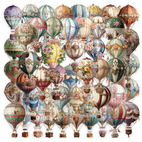 Vintage Hot Air Balloon Stickers Aesthetic Clear PVC Decals For Journaling Scrapbooking Diary Notebook DIY Craft