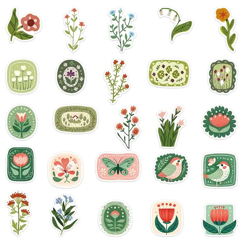 Vintage Floral Stickers Waterproof Botanical Plants Flower Stickers For DIY Journal Scrapbook Craft Stationery Decals