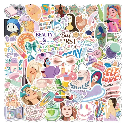 Waterproof PVC Cartoon Skincare Beauty Aesthetic Stickers Decals For Stationery Water Bottle Laptop