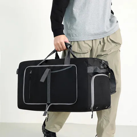 Foldable Travel Duffel Bag Waterproof Nylon Gym Sports Luggage Bag With Shoe Compartment Wet Dry Separation Large Capacity