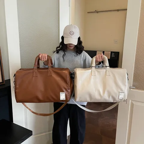 Outdoor Casual Travel Duffel Bag Soft Leather Fitness Luggage Bag Multi-Functional Commuter Shoulder Handbag